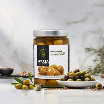Garlic Stuffed Green Olives (580 gms) By Sparta Gourmet