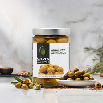 Jalapeno Stuffed Green Olives (580 gms) By Sparta Gourmet