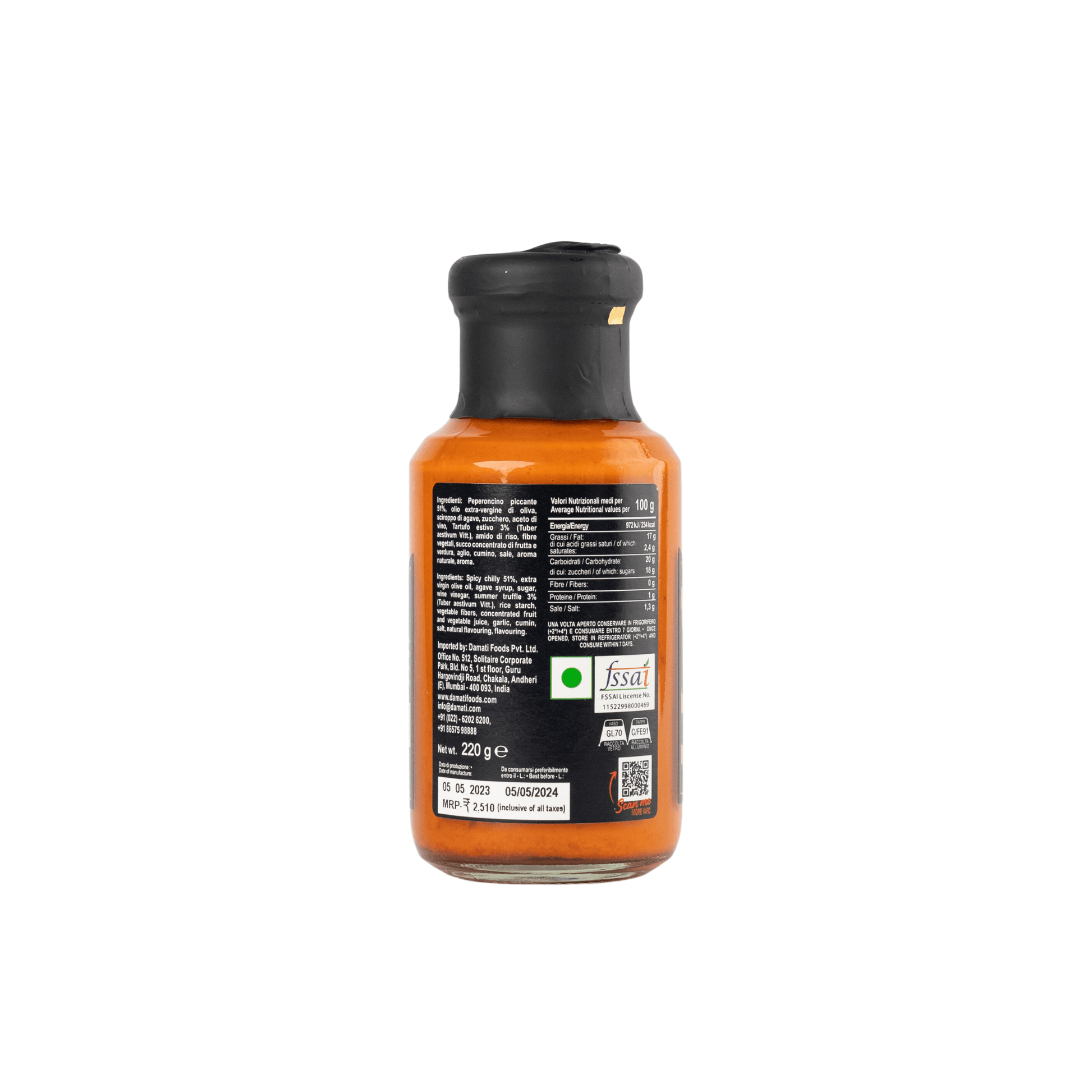 Giuliano Tartufi Spicy Sauce with Summer Truffle Back Side View - Damati Foods